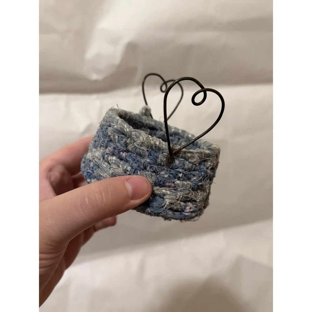 Tiny Woven Blue Basket Handmade For Trinkets